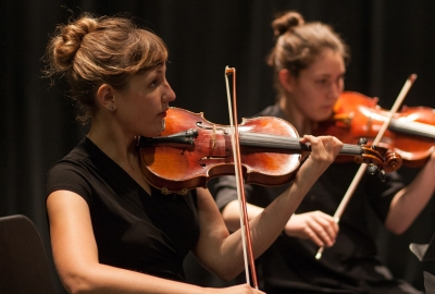 Two strings musicians performing